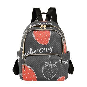 Strawberry Black Women’s Backpack Purse Causal Daypack Work Travel College😄